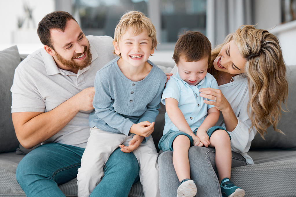 Carefree loving parents tickling bonding