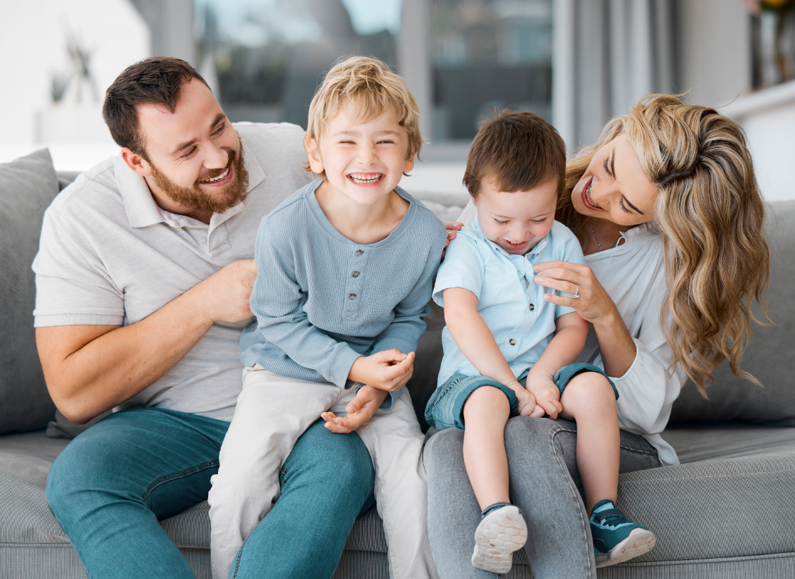 Carefree loving parents tickling bonding